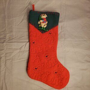 Christmas Red/Green Puppy Bone Felt Dog Stocking W/ Adorable Resin Puppy